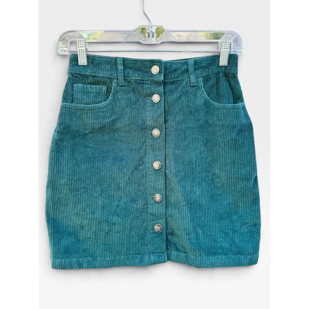 Hollister Ultra High Rise Corduroy Mini Skirt Women's S Teal Button Front